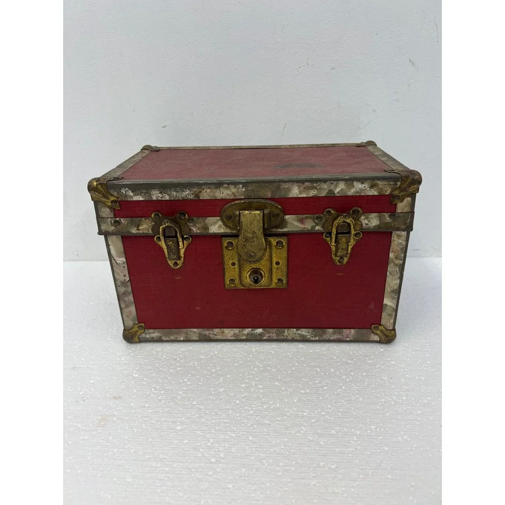 Vintage Dollhouse Steamer Trunk w Tray Miniature Wood Chest Box SALESMAN SAMPLE